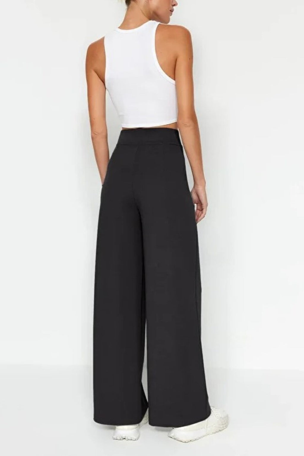 High Waist Pleated Wide Leg Trousers with Velcro Closure