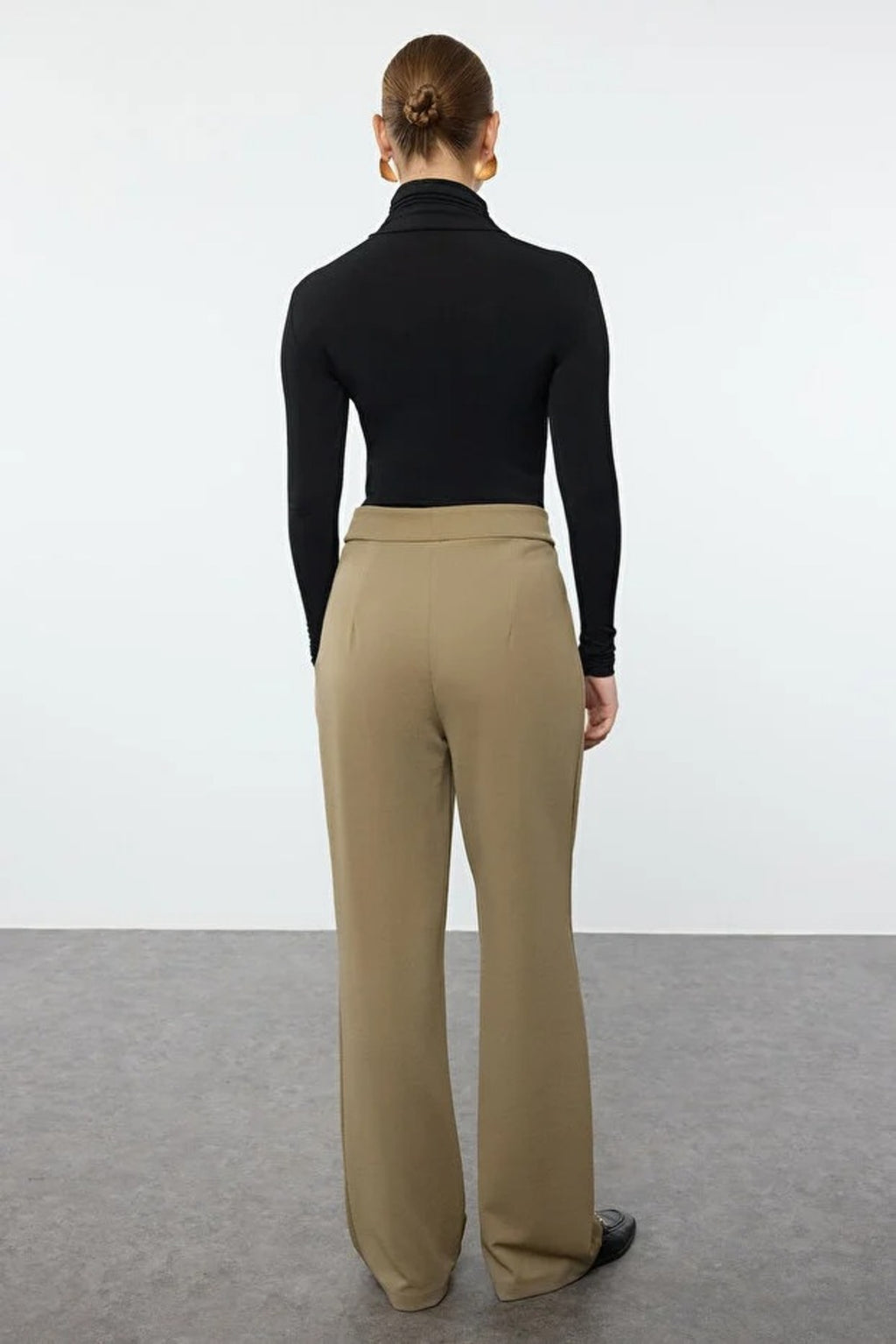 High Waist Pleated Wide Leg Trousers with Velcro Closure