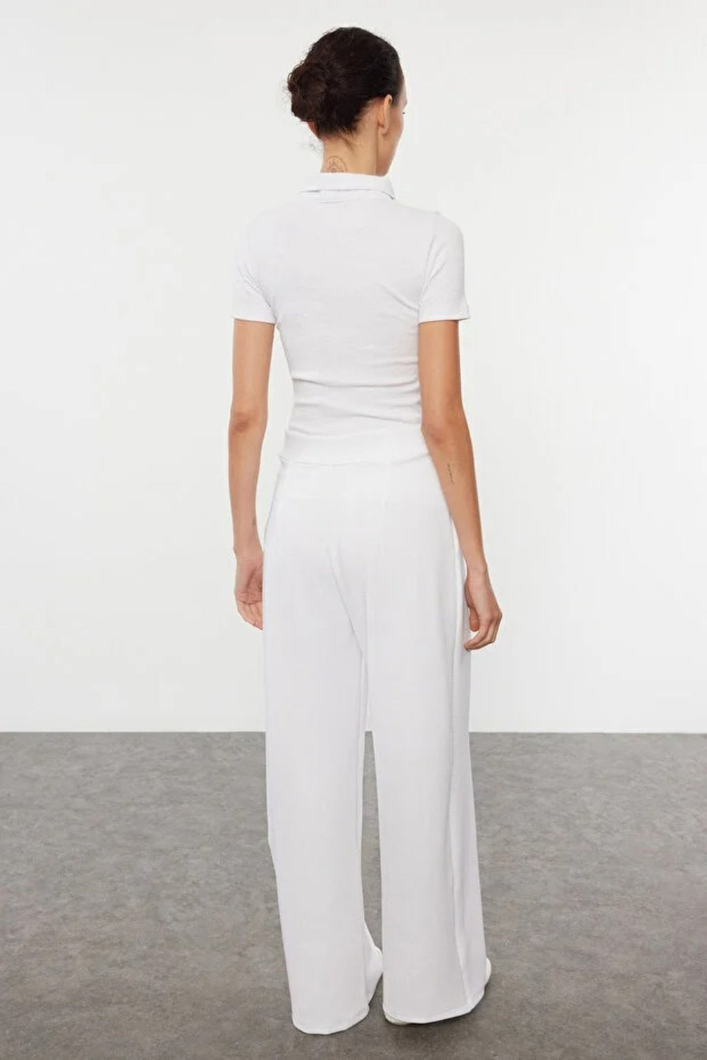 High Waist Pleated Wide Leg Trousers with Velcro Closure