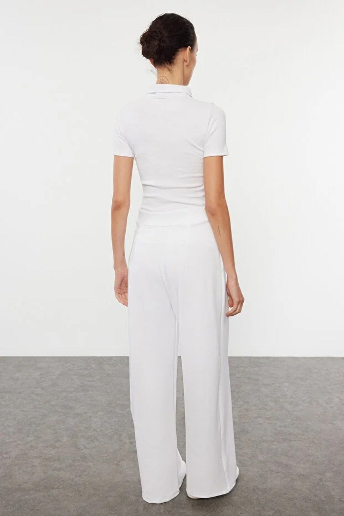 High Waist Pleated Wide Leg Trousers with Velcro Closure