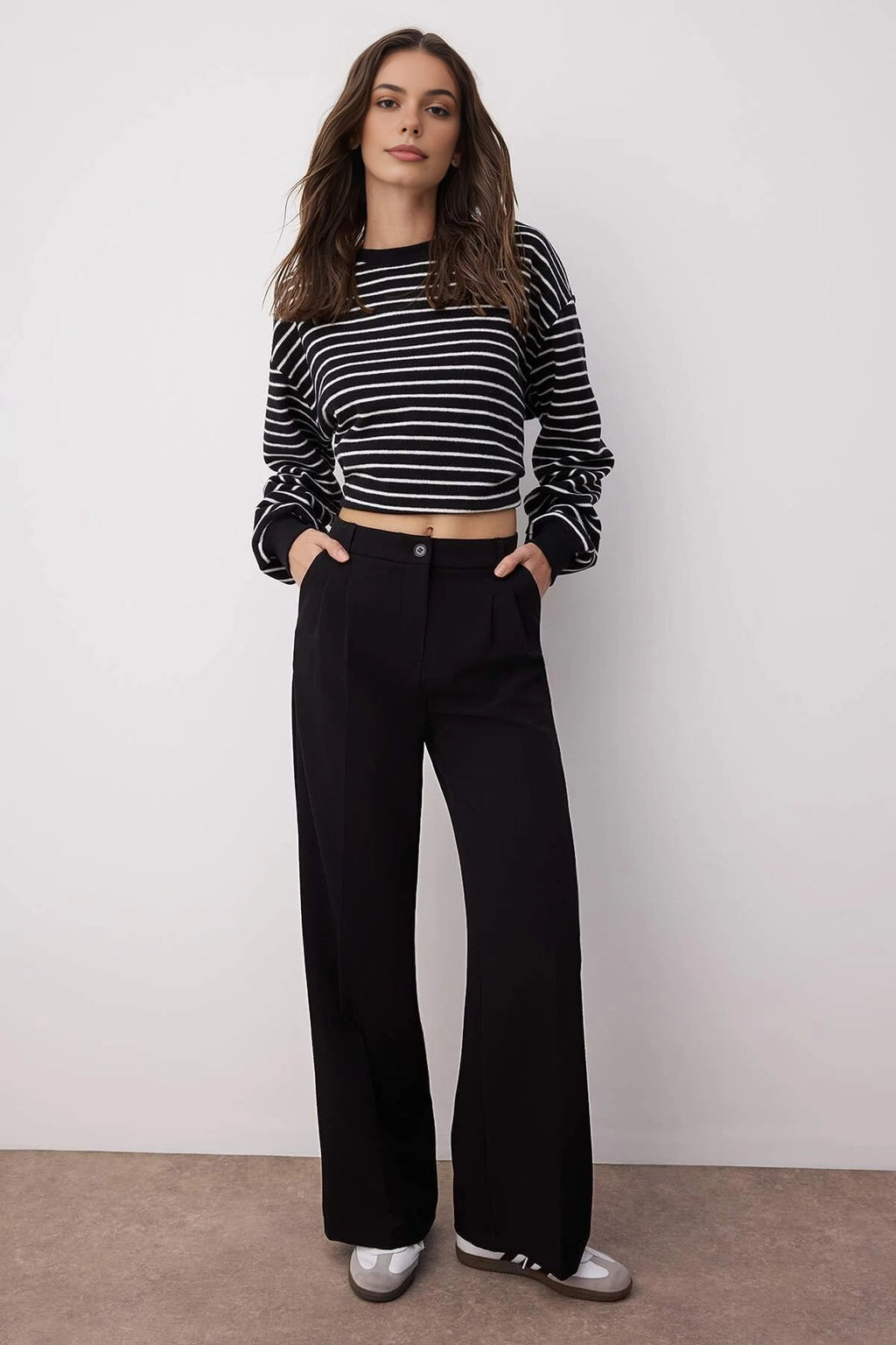 Pleated Wide Leg Woven Trousers