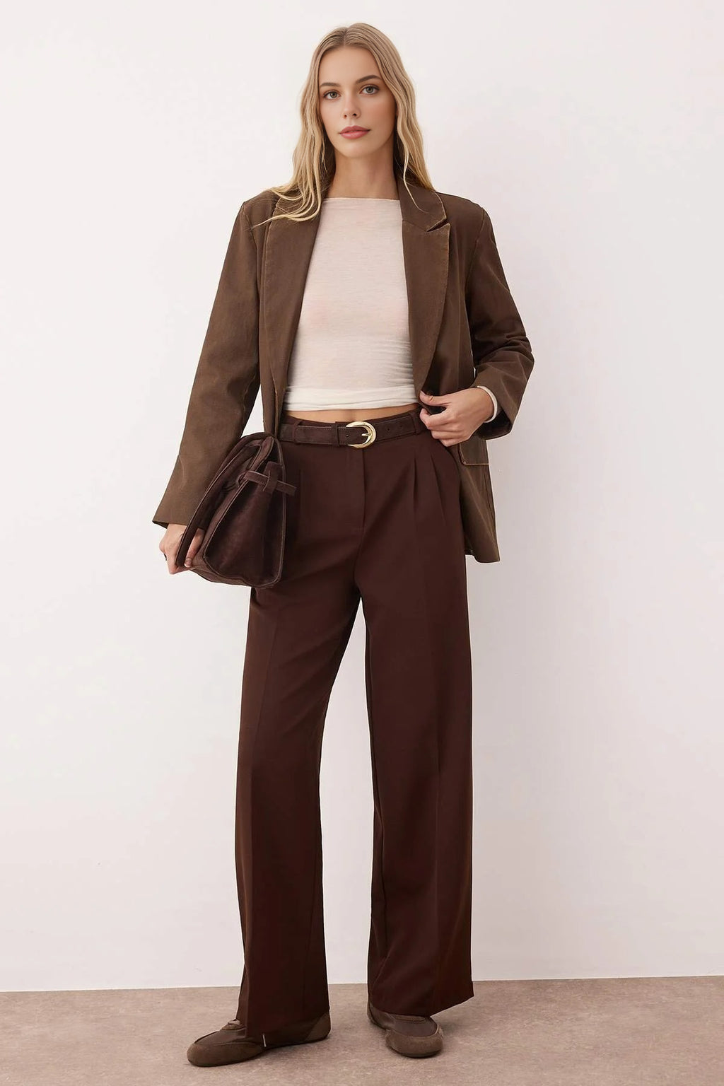 Pleated Wide Leg Woven Trousers
