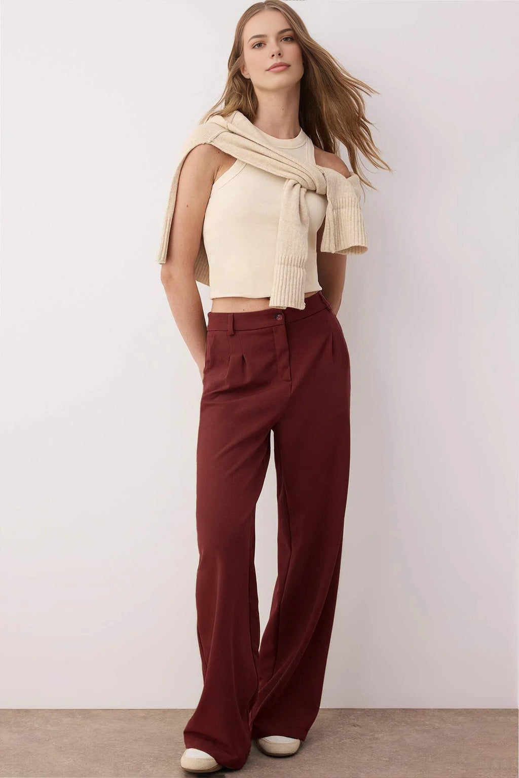 Pleated Wide Leg Woven Trousers