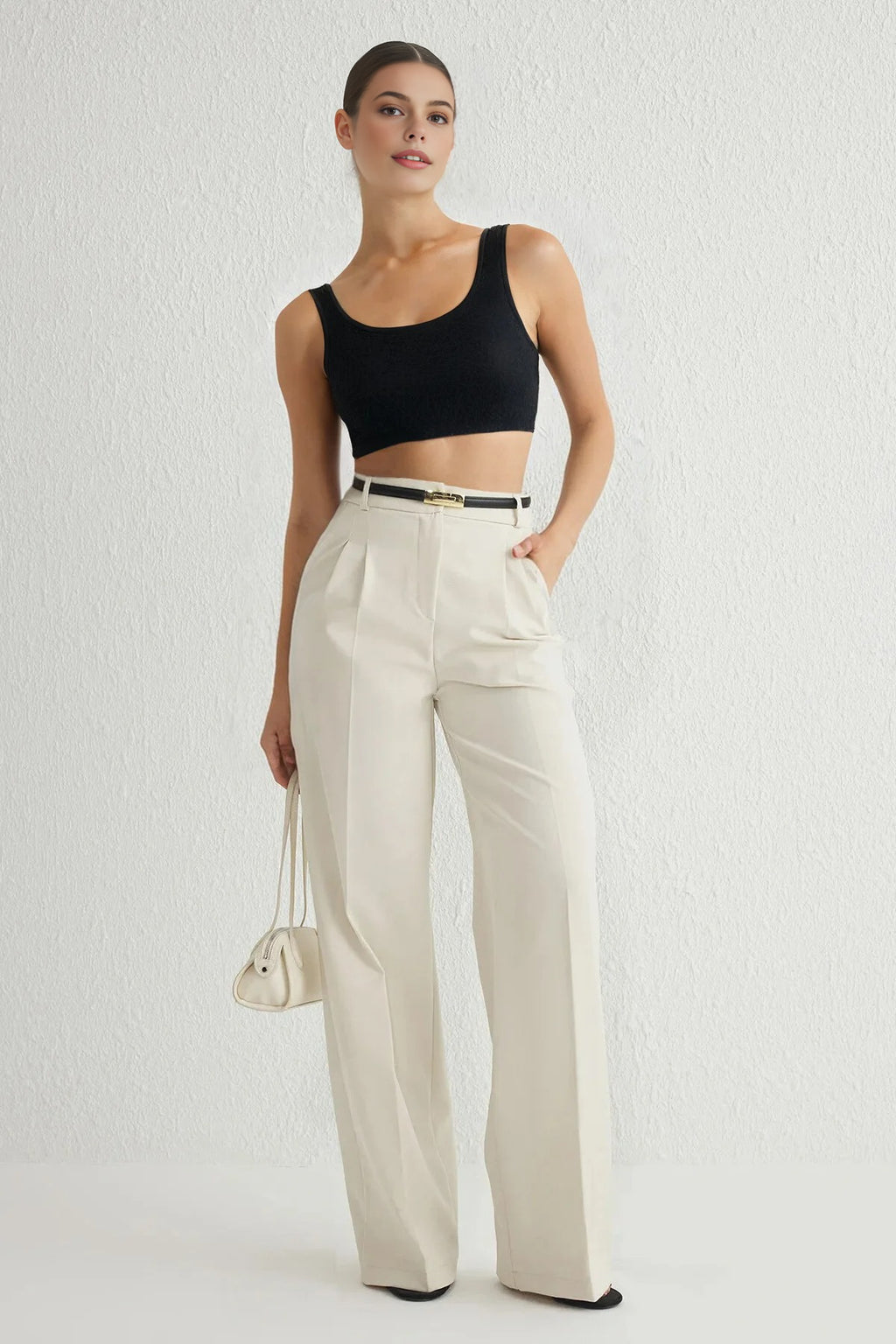 Pleated Wide Leg Woven Trousers