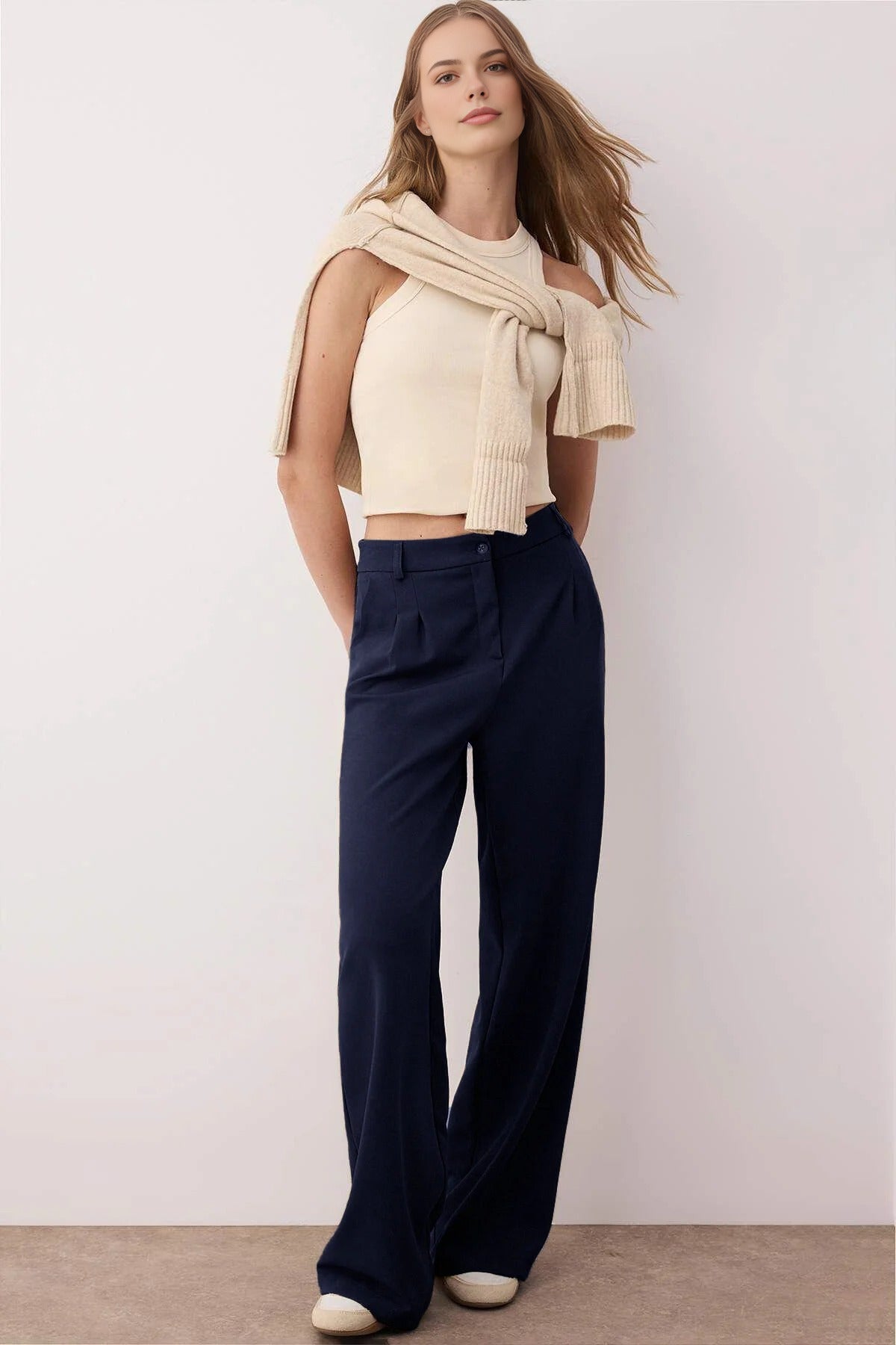 Pleated Wide Leg Woven Trousers