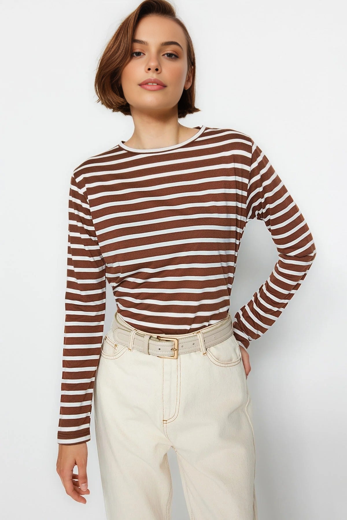 Striped Crew Neck Knit T-Shirt