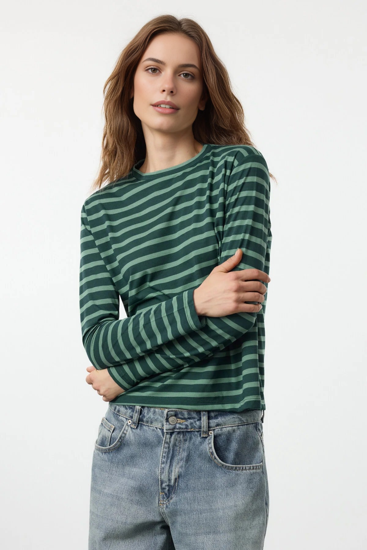 Striped Crew Neck Knit T-Shirt