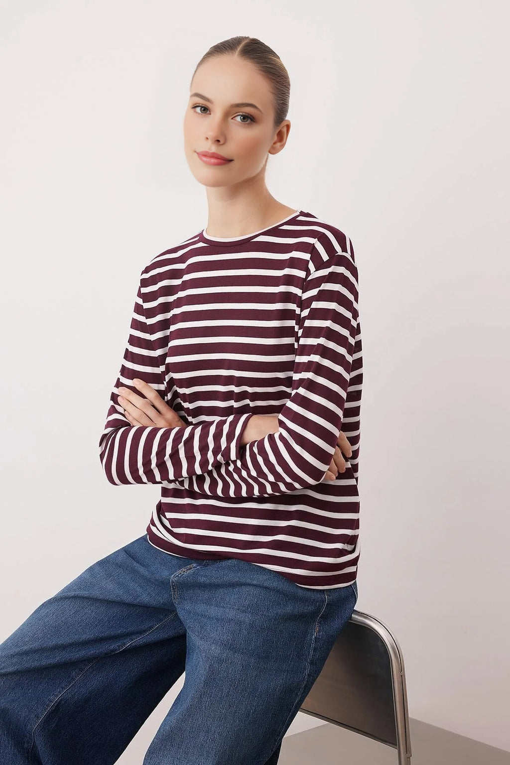 Striped Crew Neck Knit T-Shirt