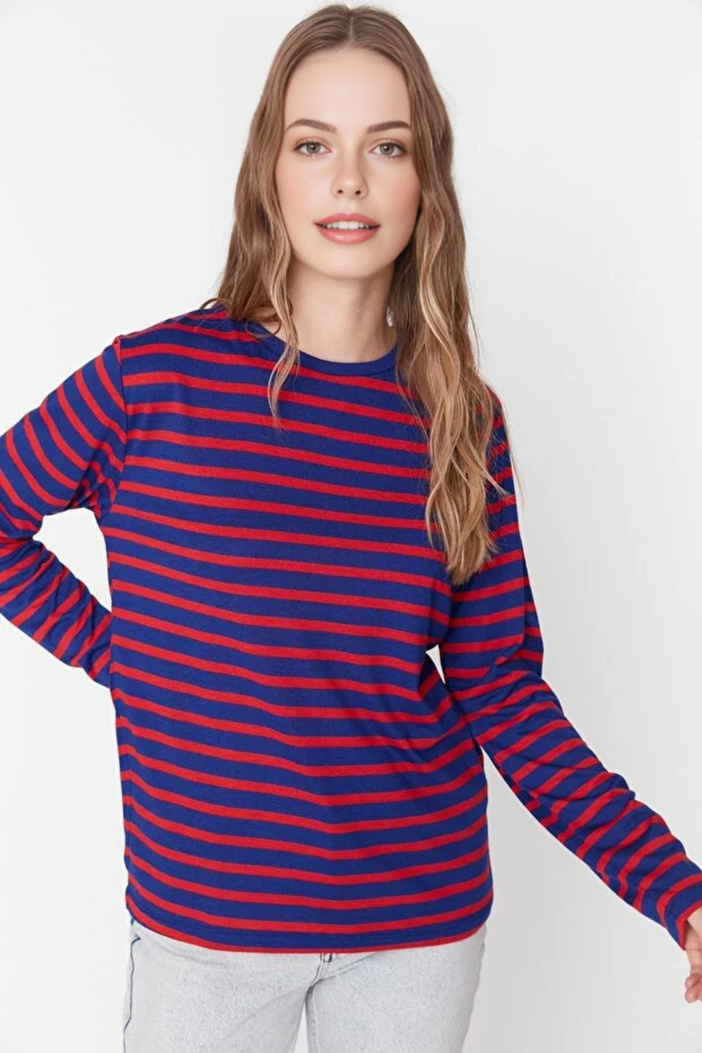 Striped Crew Neck Knit T-Shirt
