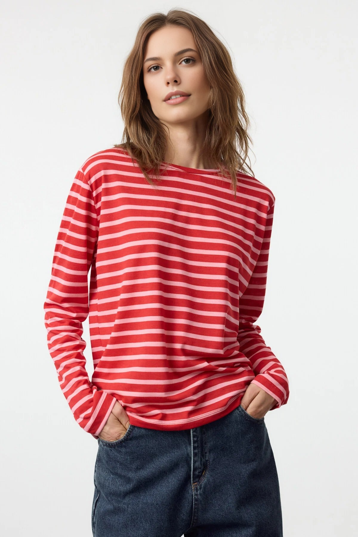 Striped Crew Neck Knit T-Shirt