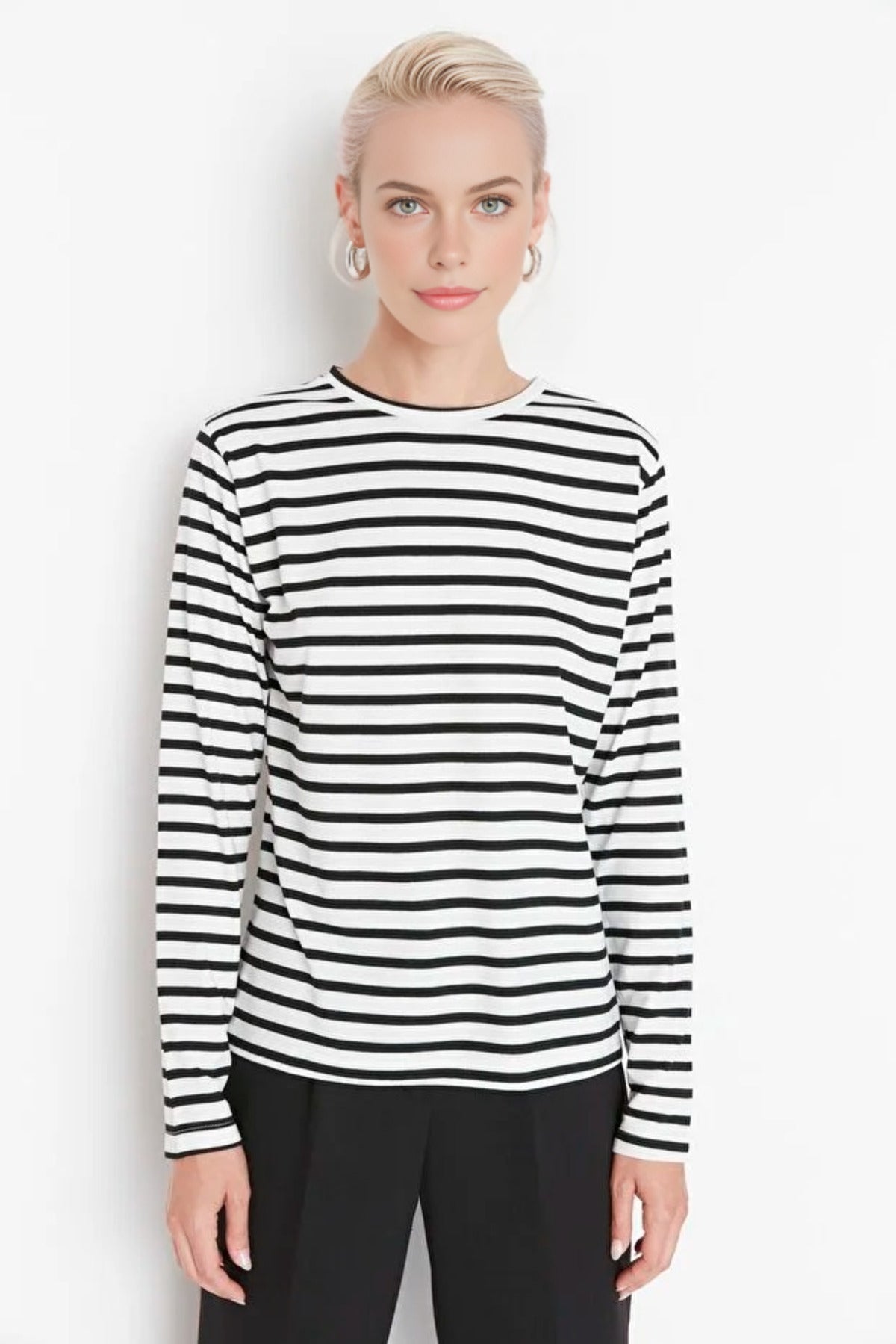 Striped Crew Neck Knit T-Shirt
