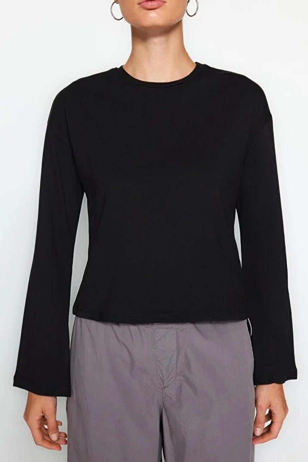 Crew Neck Knit T-Shirt with Spanish Sleeve