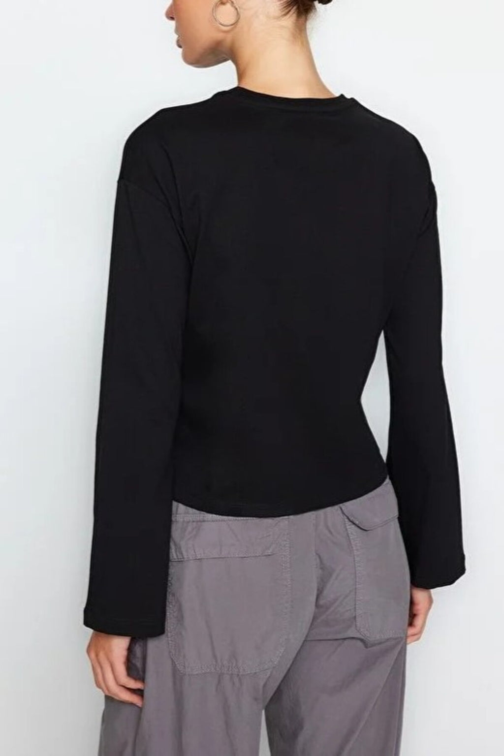 Crew Neck Knit T-Shirt with Spanish Sleeve