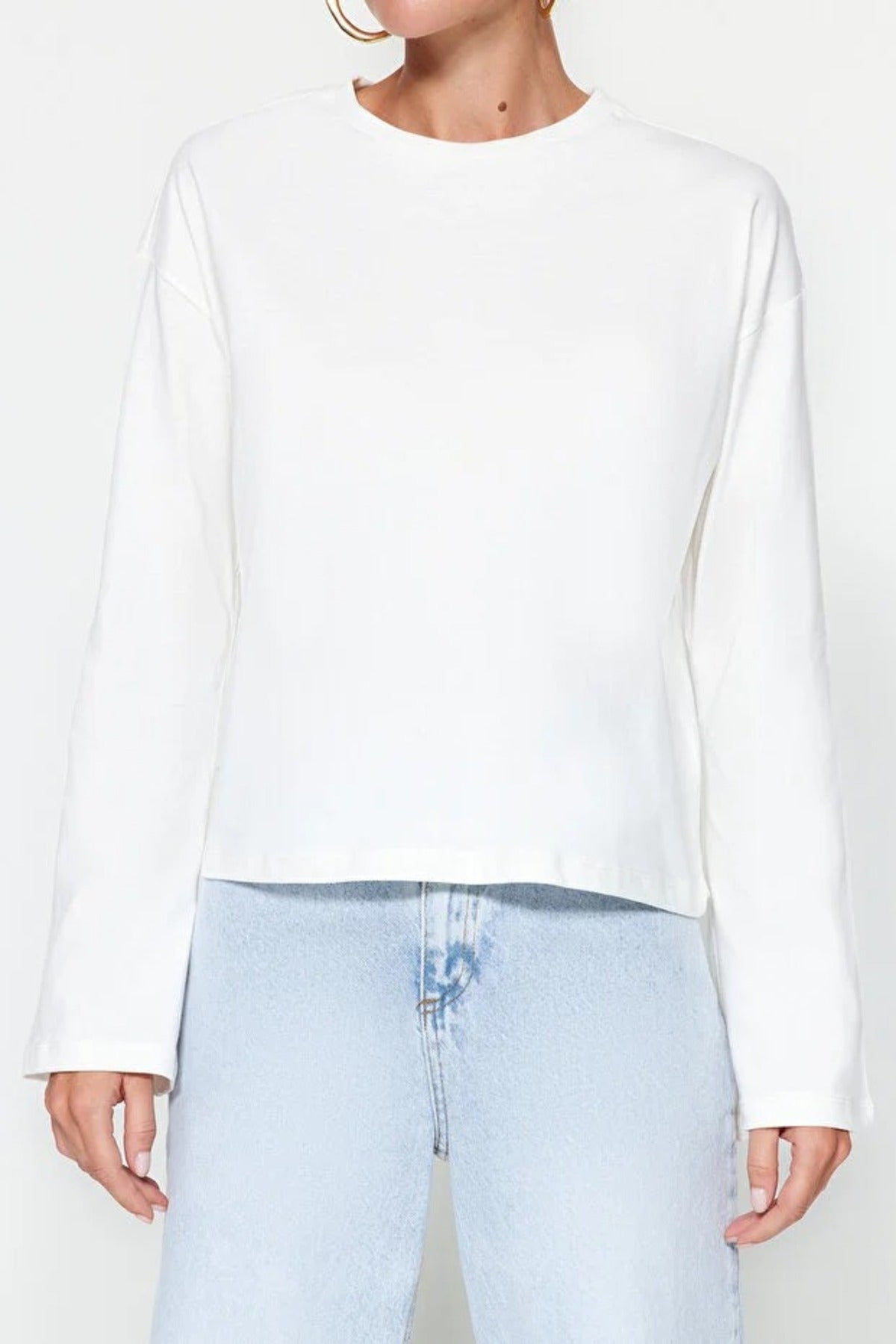 Crew Neck Knit T-Shirt with Spanish Sleeve