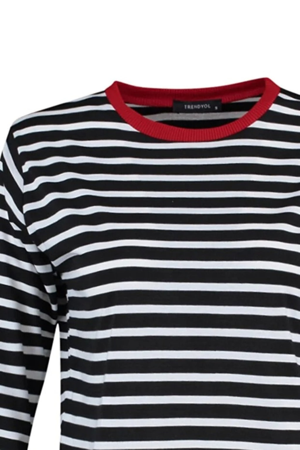 Striped Crew Neck Colorful Ribbed Knit T-Shirt