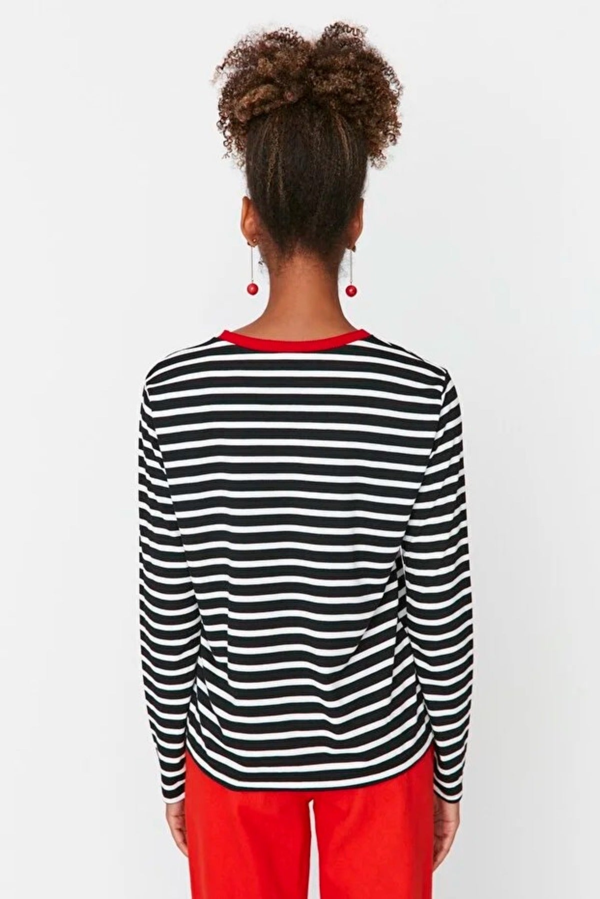 Striped Crew Neck Colorful Ribbed Knit T-Shirt