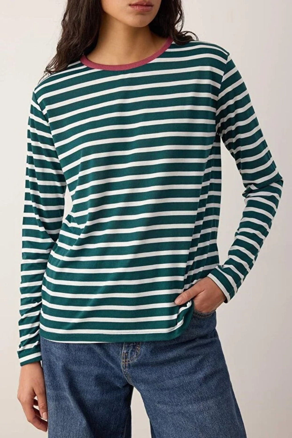 Striped Crew Neck Colorful Ribbed Knit T-Shirt