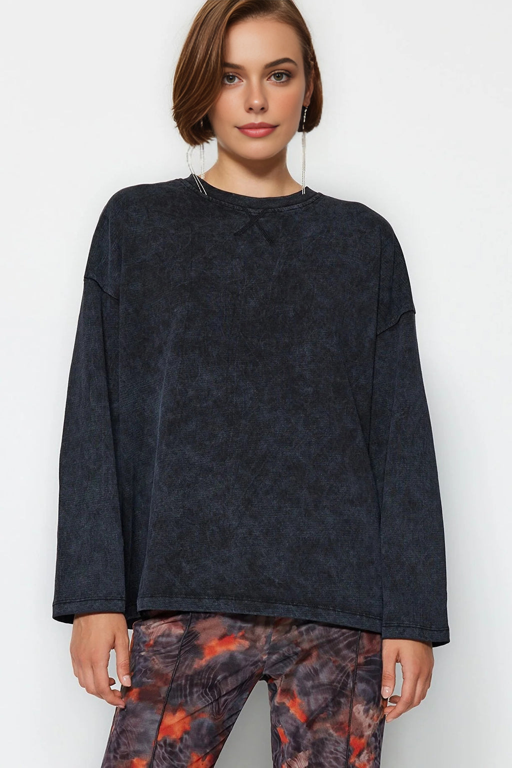 Thick Cotton Vintage Effect Relaxed Crew Neck Knit T-Shirt