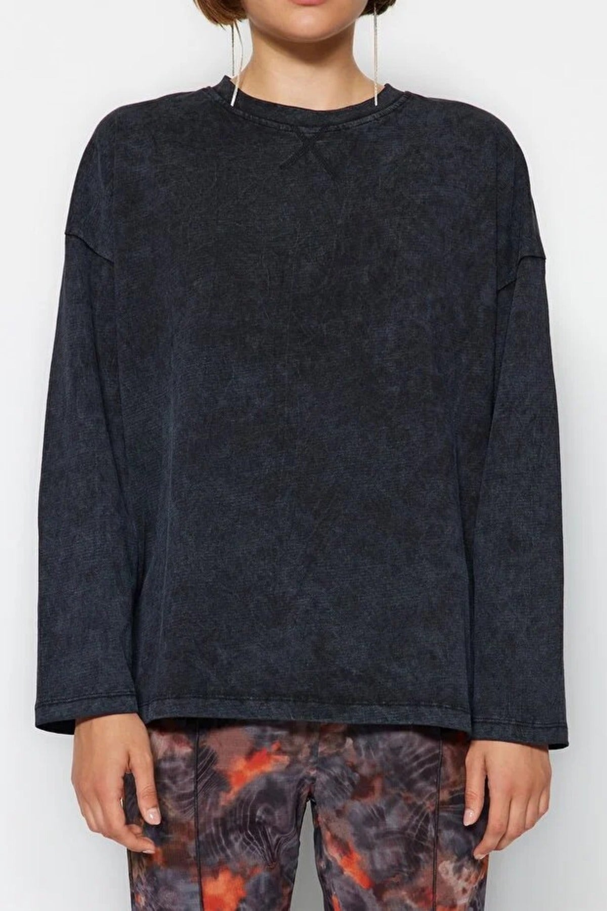 Thick Cotton Vintage Effect Relaxed Crew Neck Knit T-Shirt