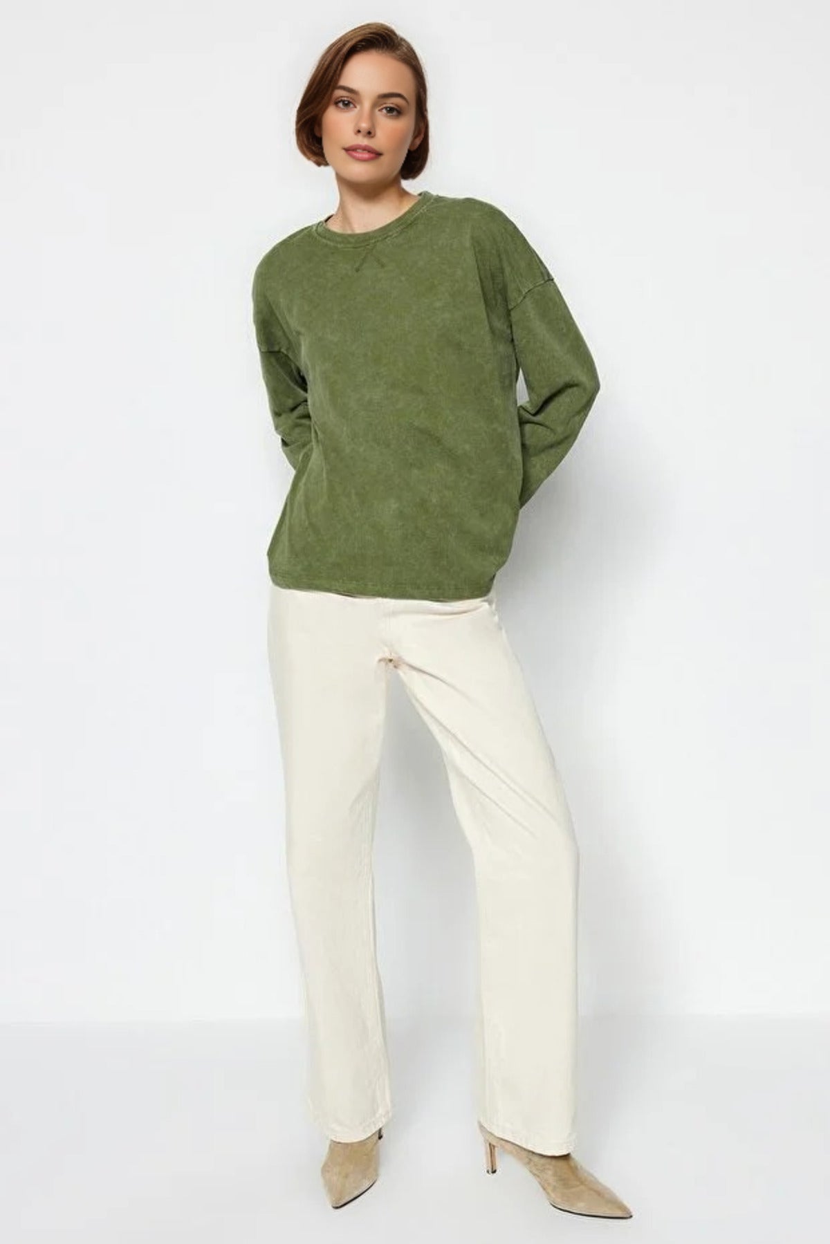 Thick Cotton Vintage Effect Relaxed Crew Neck Knit T-Shirt