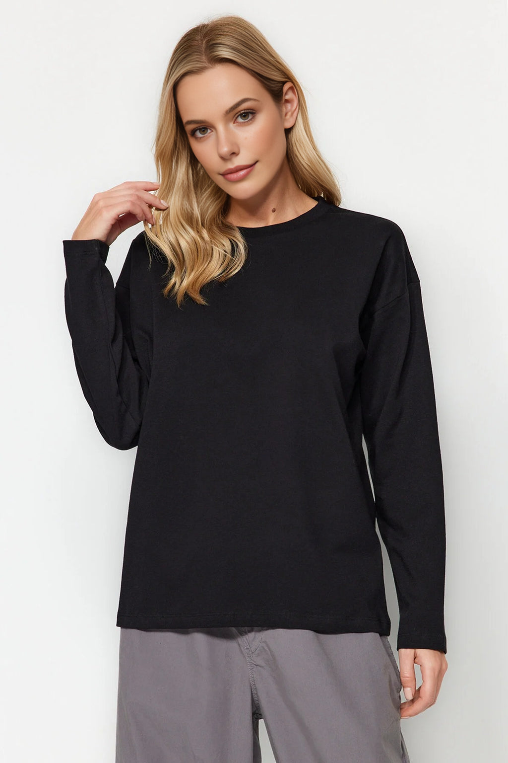 Thick Basic Crew Neck Knit T-Shirt