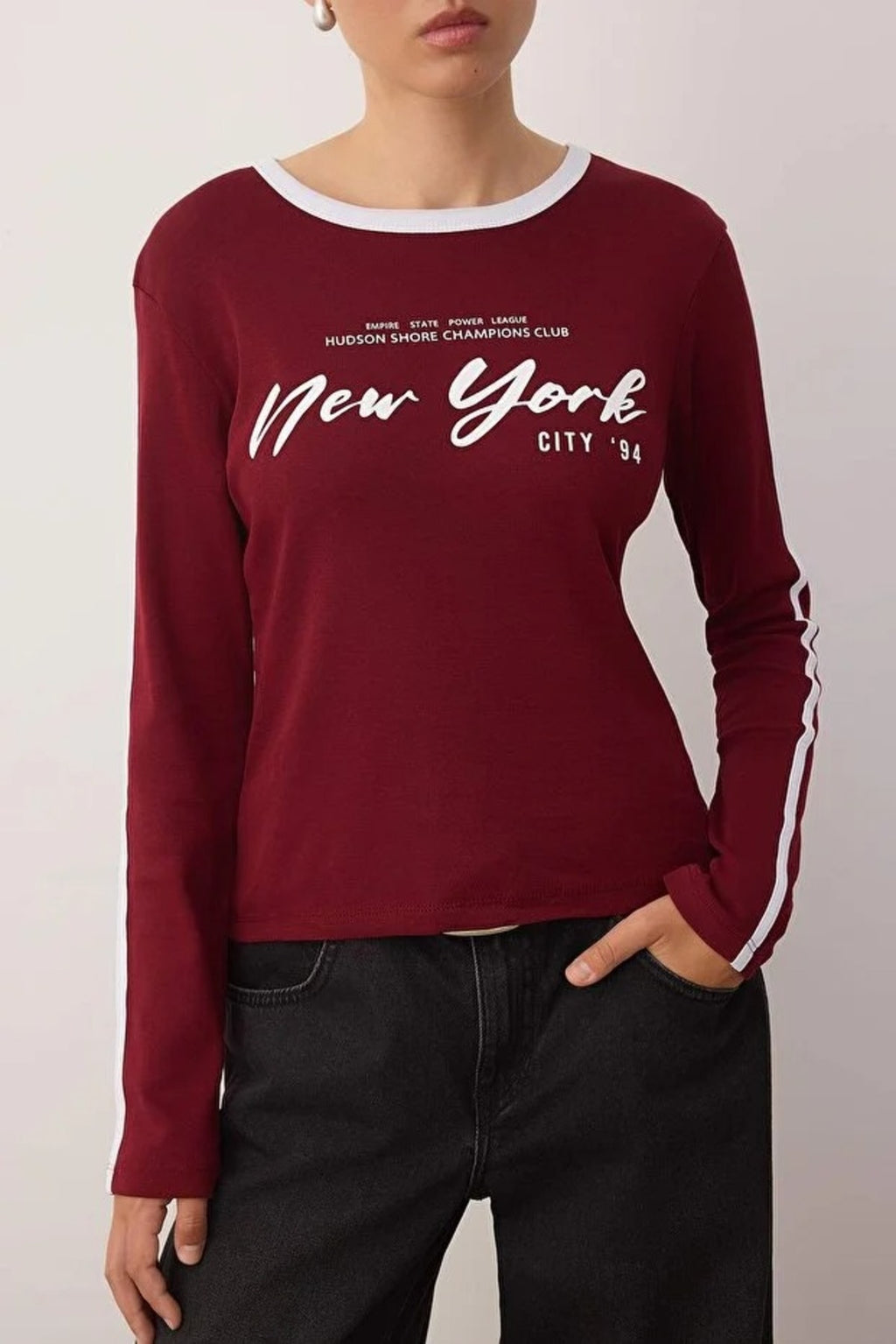 Crew Neck Knit T-Shirt with Slogan Print