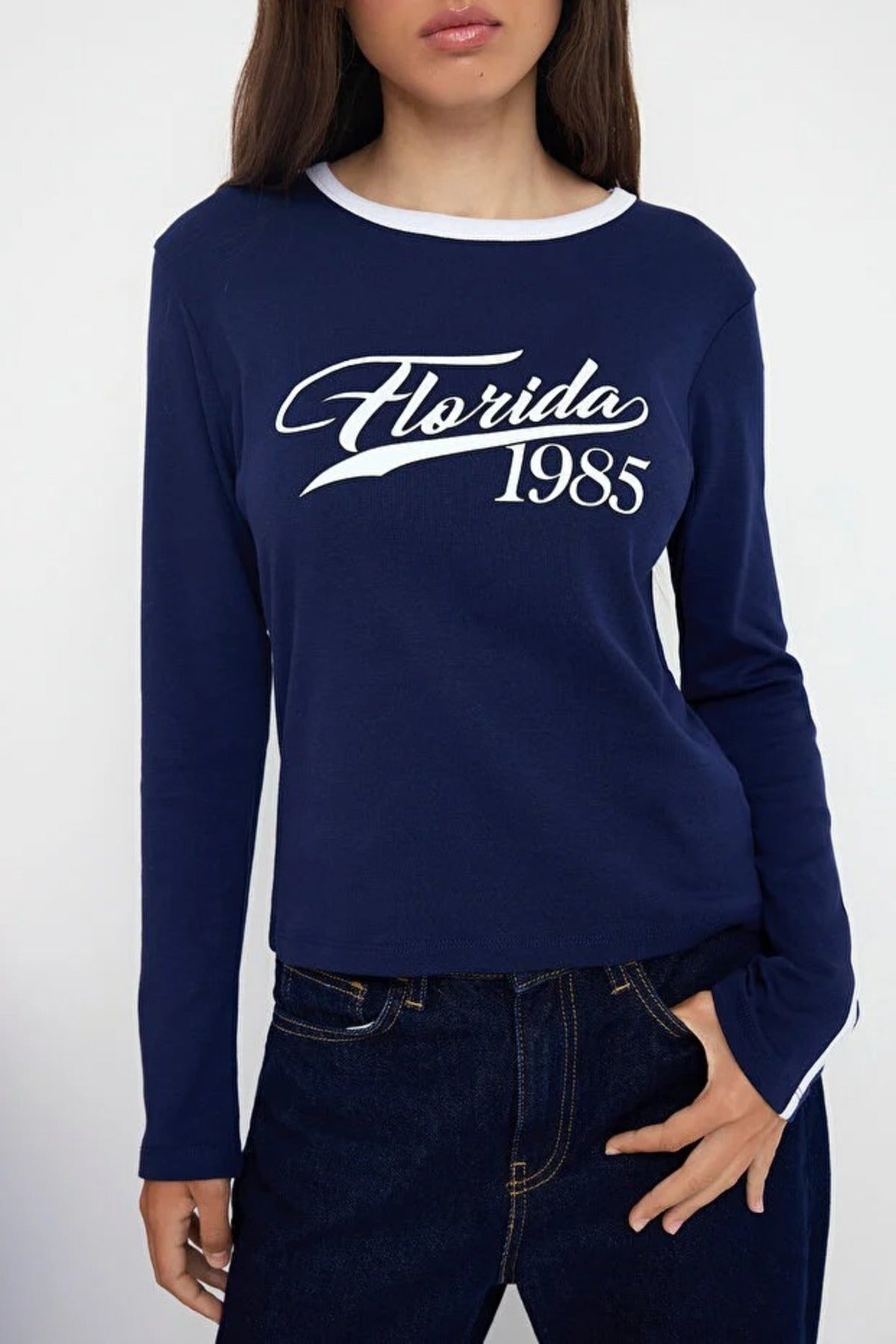 Crew Neck Knit T-Shirt with Slogan Print