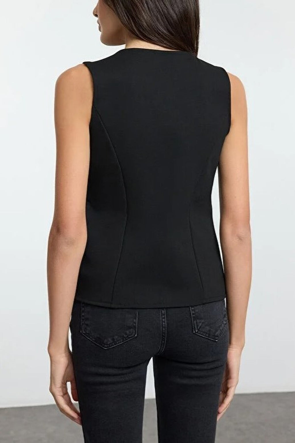 V-Neck Buttoned Flexible Knit Vest