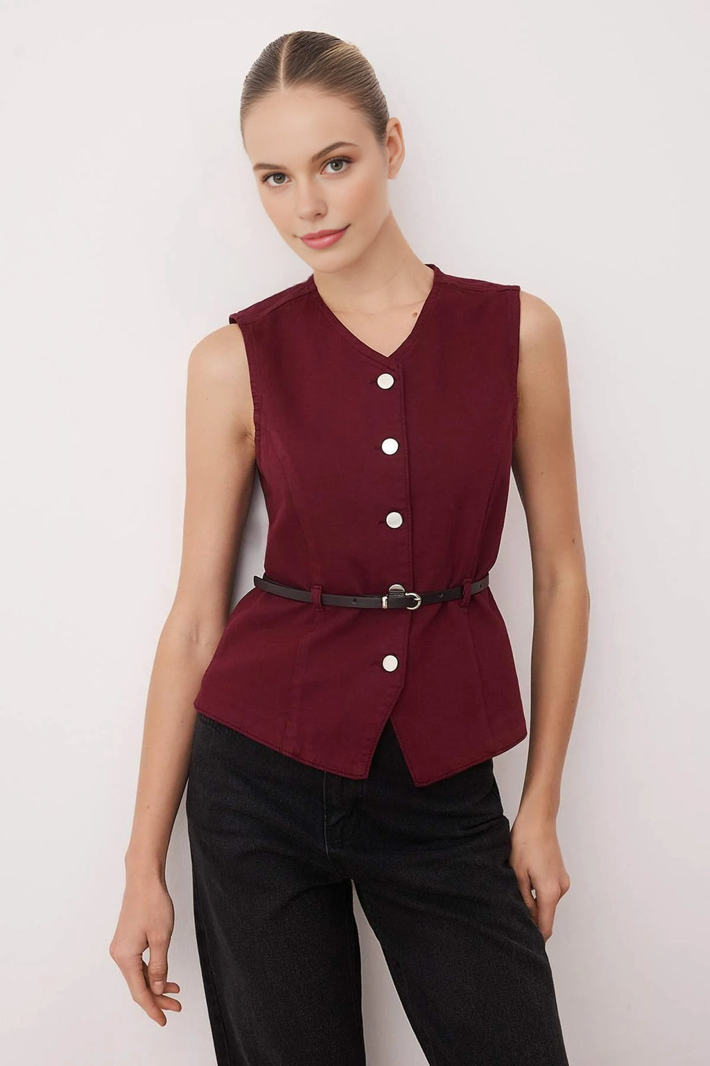 Denim Vest with Belt Detail