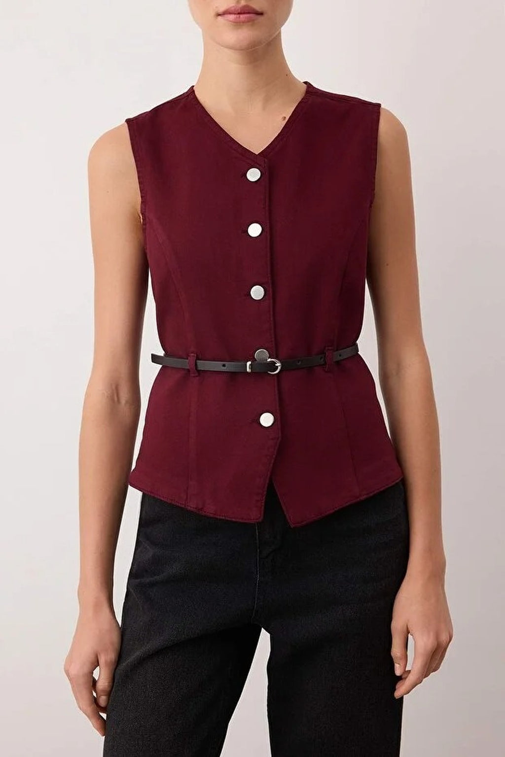 Denim Vest with Belt Detail