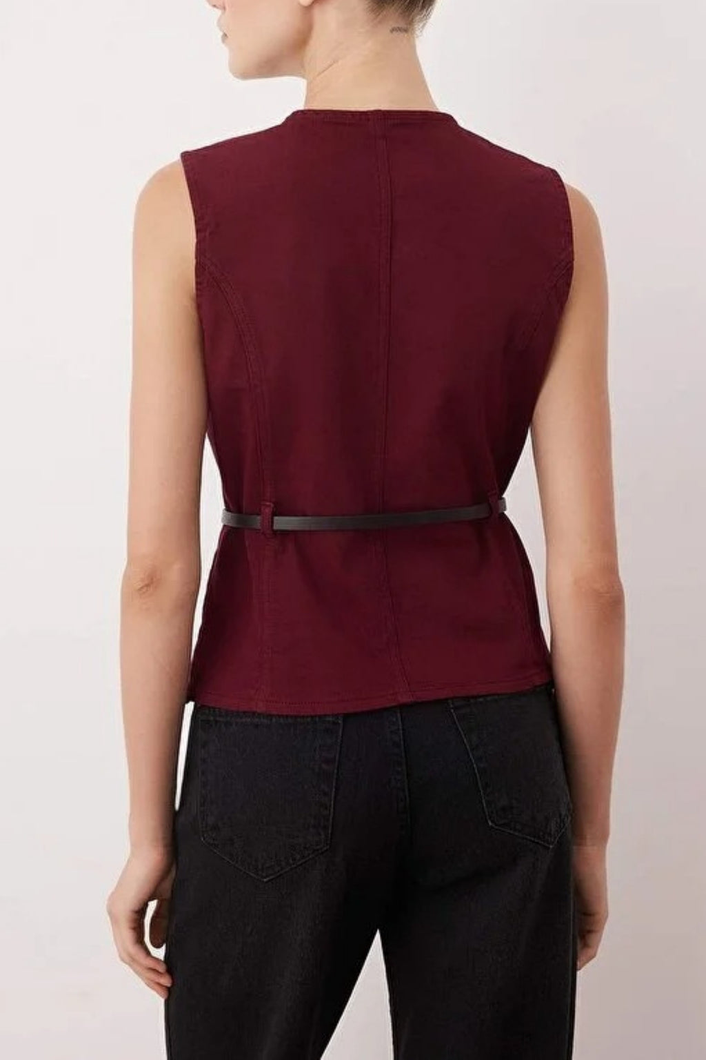 Denim Vest with Belt Detail