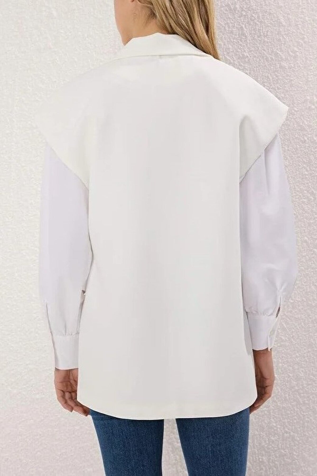 Double-Breasted Woven Fabric Vest with Buckle Accessory