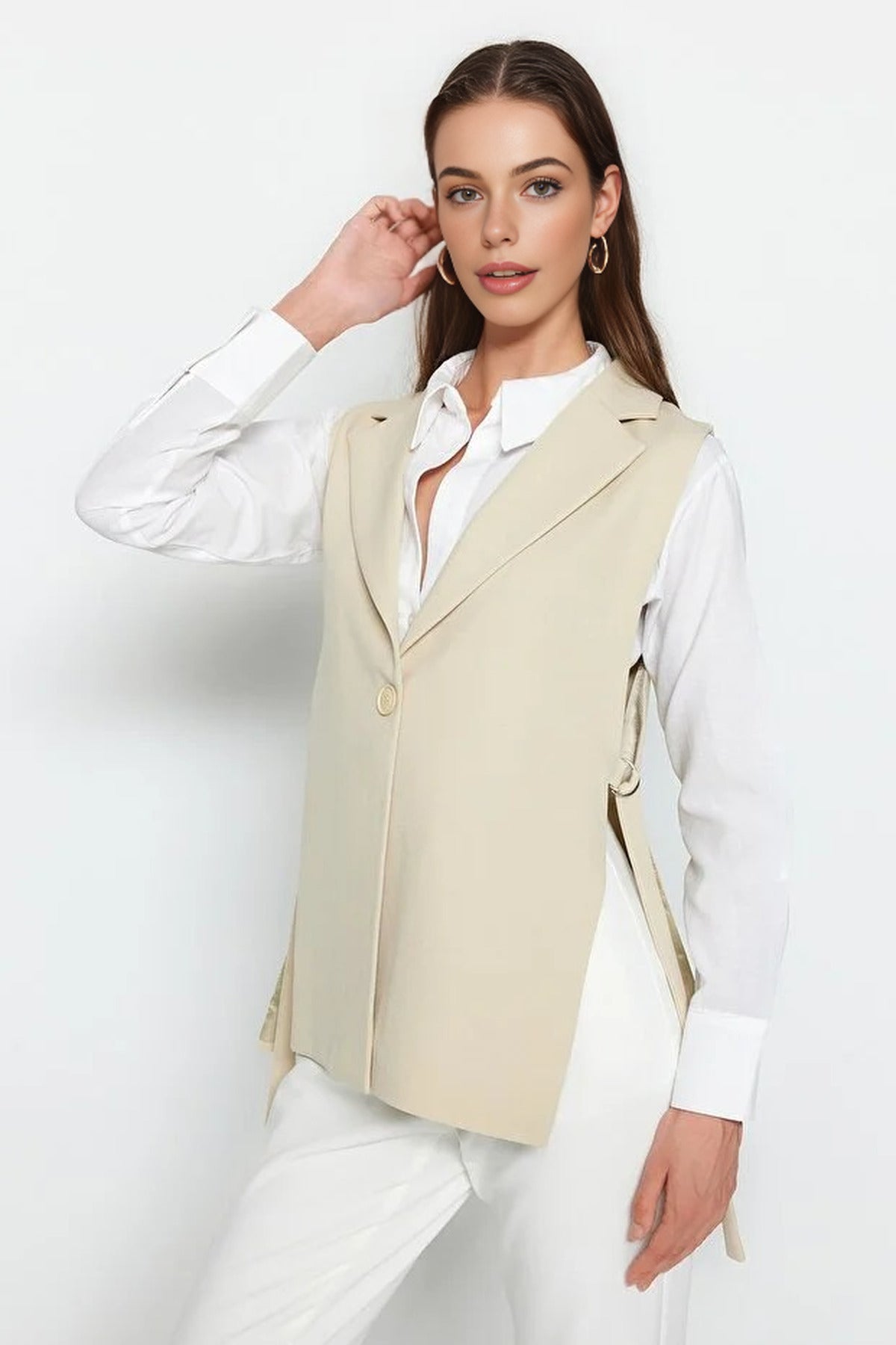 Oversize Lined Woven Vest with Side Tie Detail