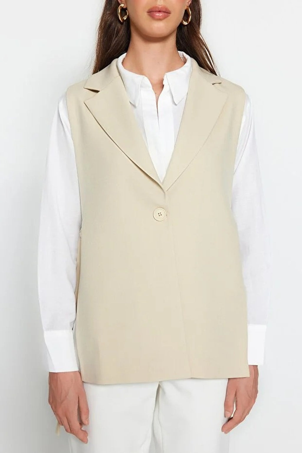 Oversize Lined Woven Vest with Side Tie Detail