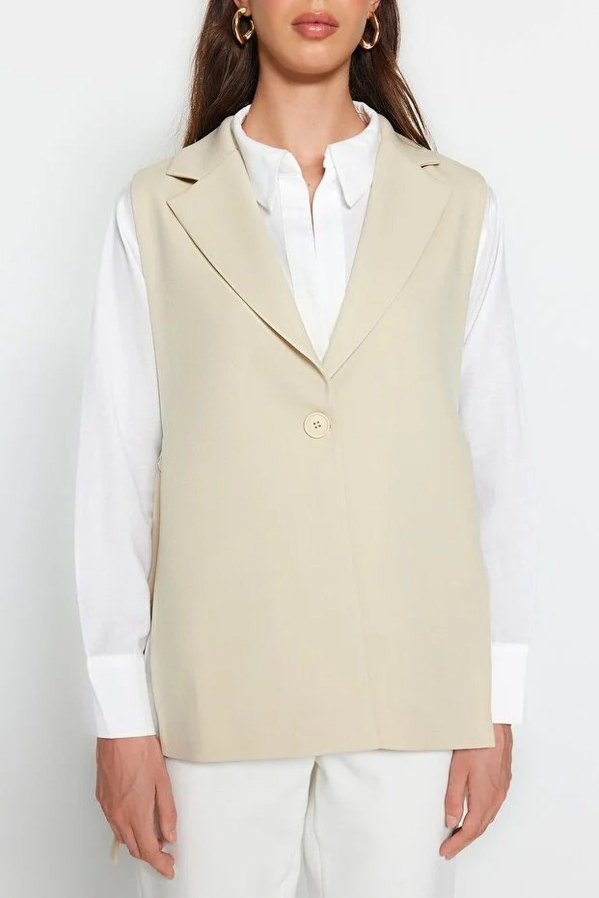 Oversize Lined Woven Vest with Side Tie Detail