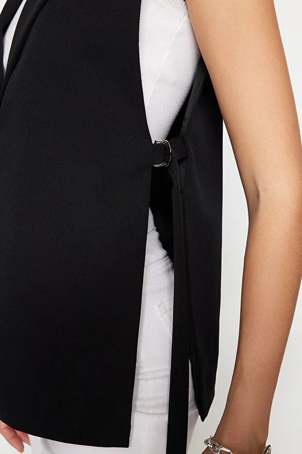 Oversize Lined Woven Vest with Side Tie Detail