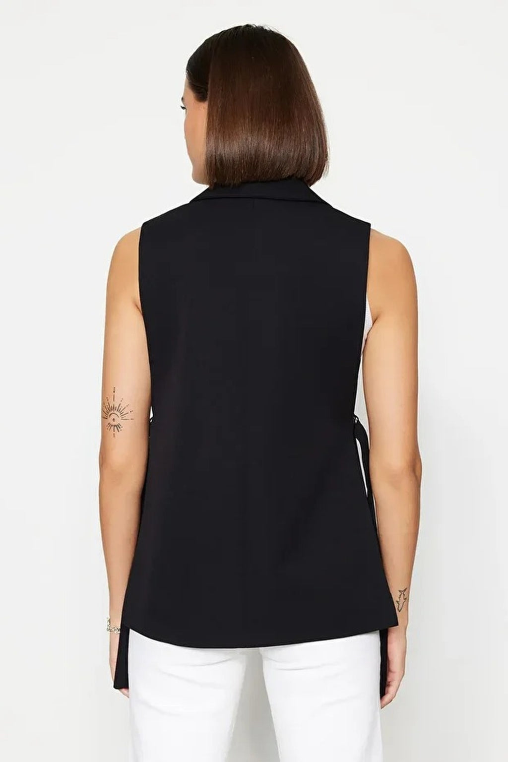 Oversize Lined Woven Vest with Side Tie Detail