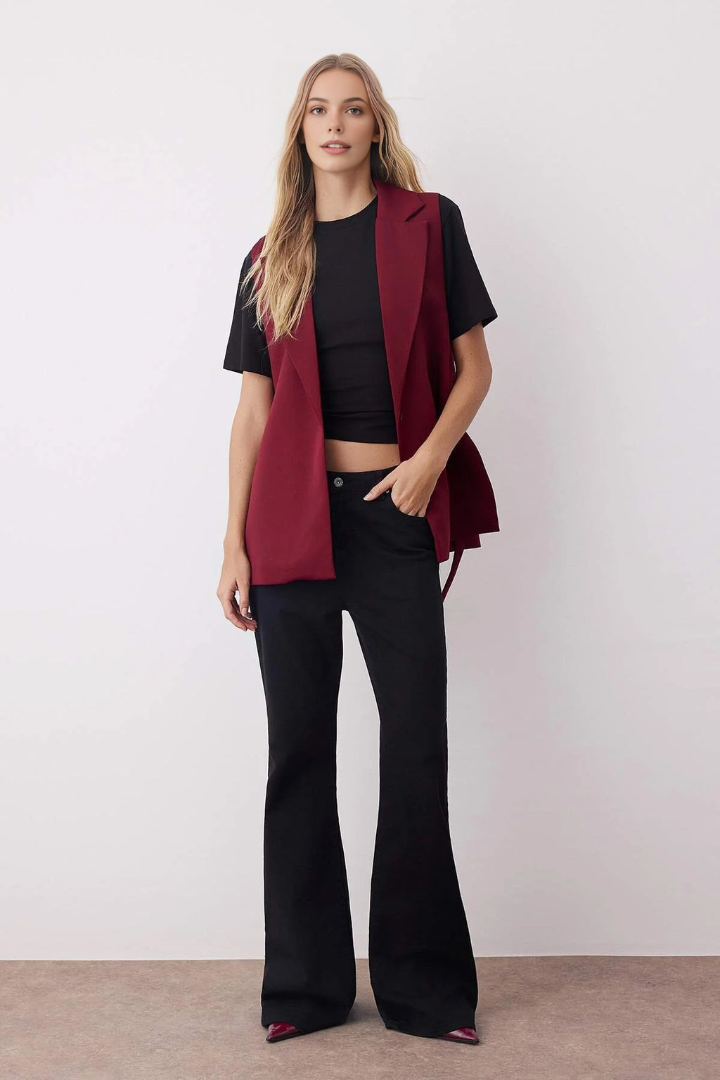 Oversize Lined Woven Vest with Side Tie Detail