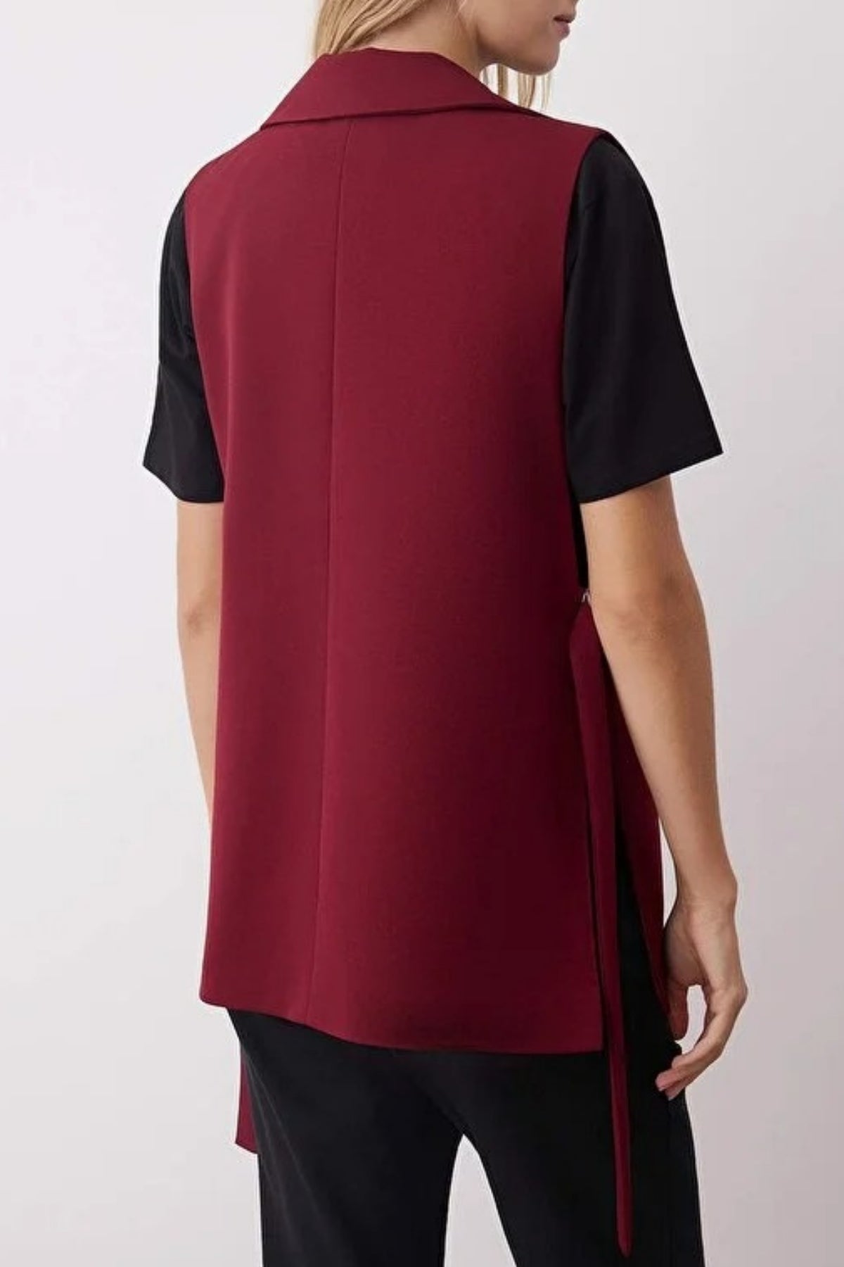 Oversize Lined Woven Vest with Side Tie Detail