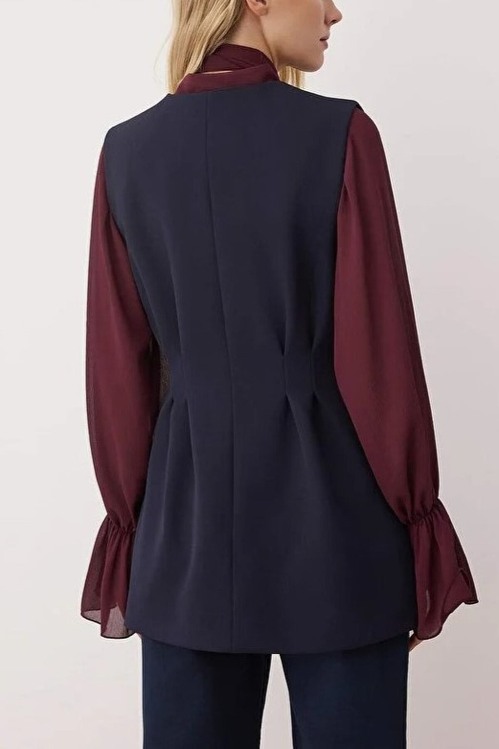 Woven Vest with Peplum and Snaps Detail