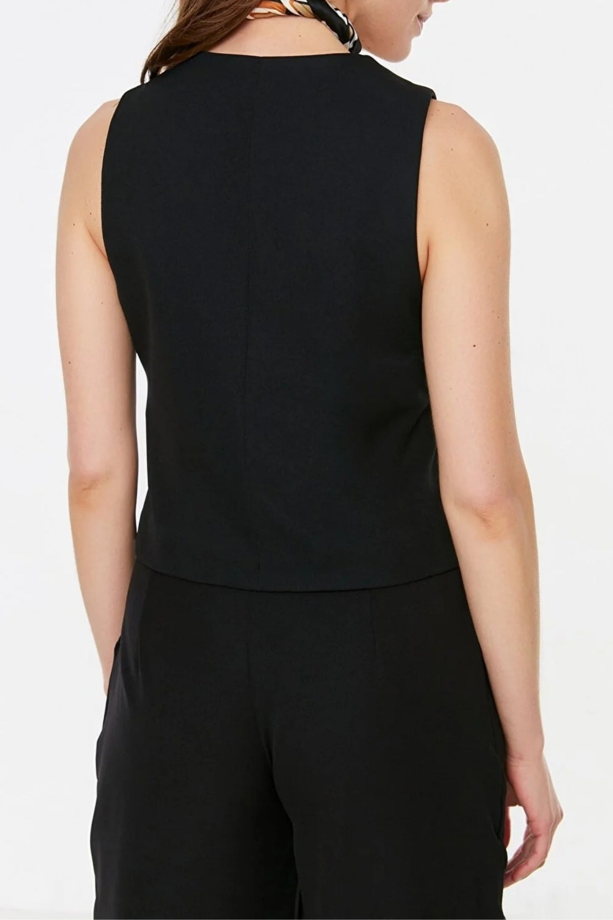 Crop Woven Vest with Buttons