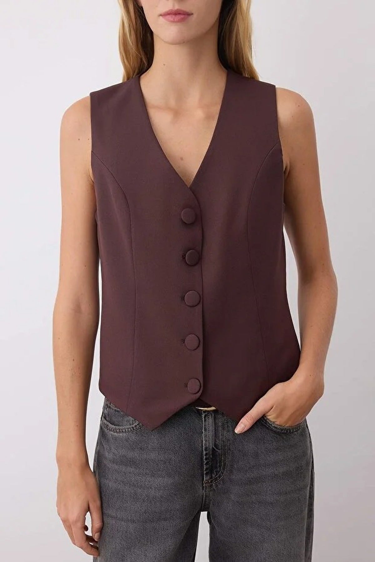 Crop Woven Vest with Buttons