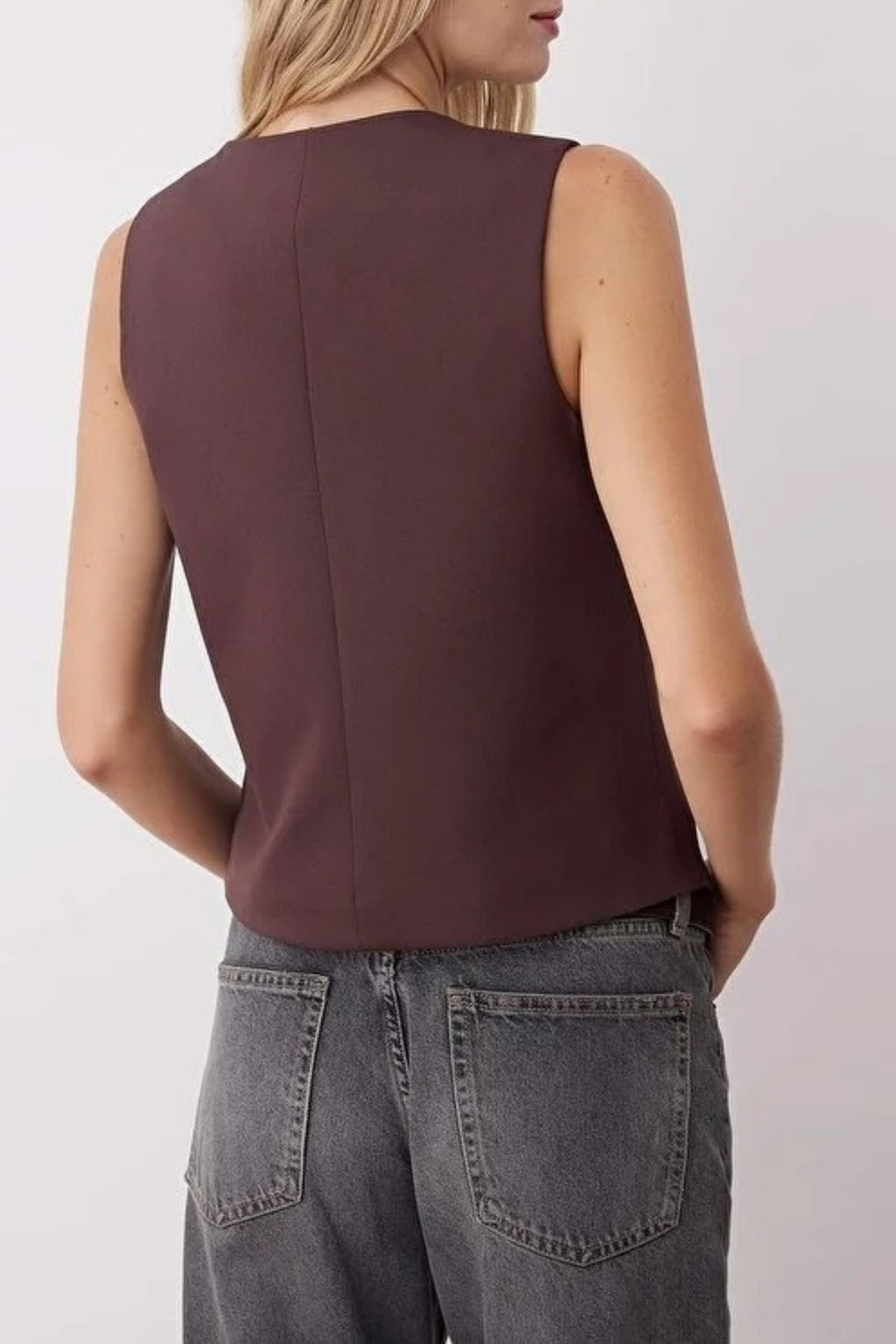 Crop Woven Vest with Buttons