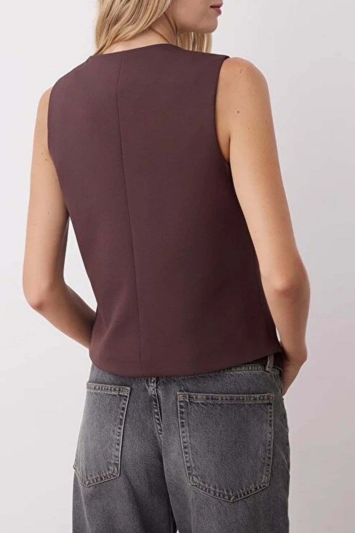 Crop Woven Vest with Buttons