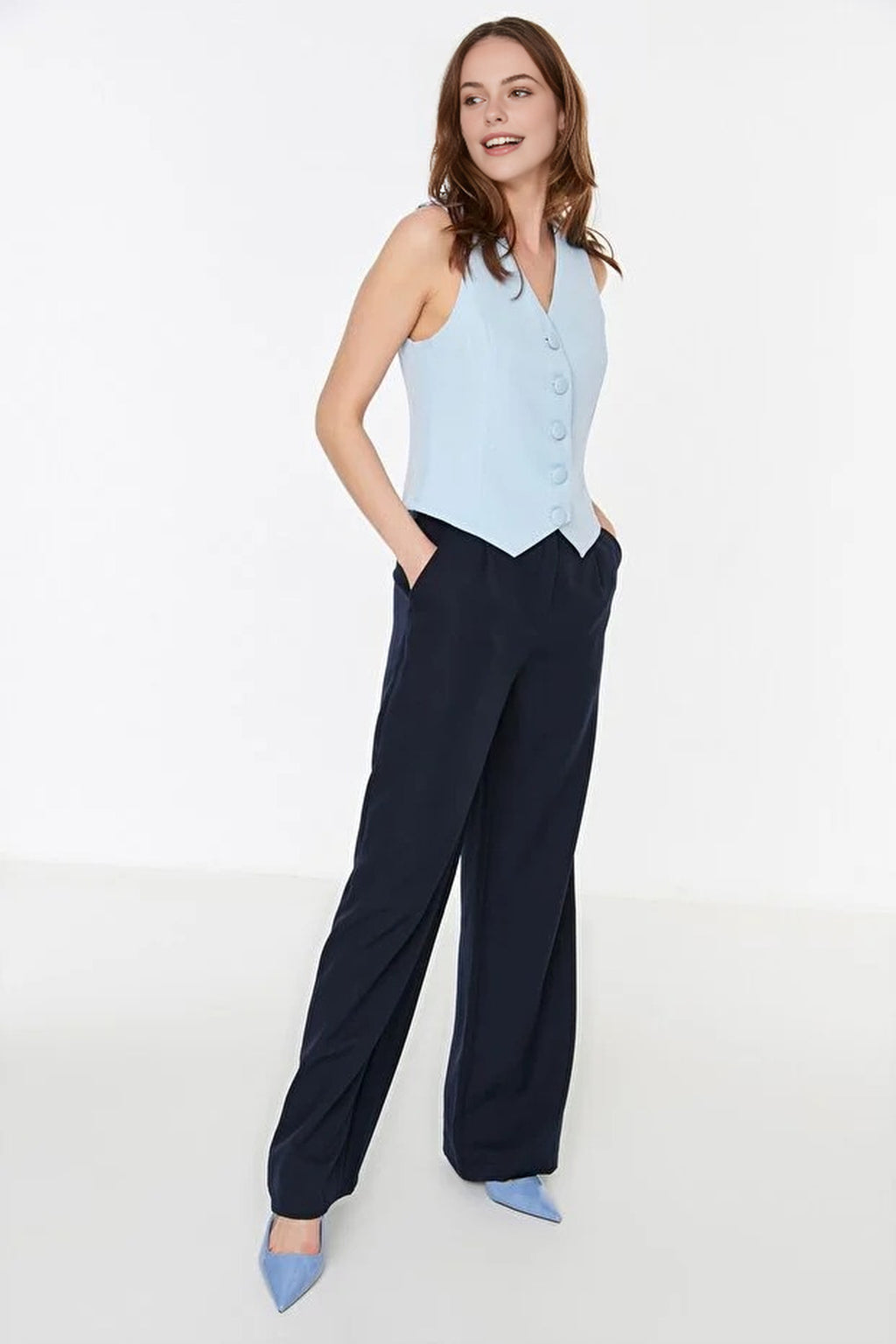 Crop Woven Vest with Buttons