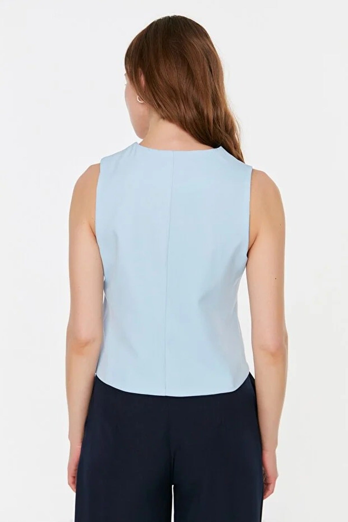 Crop Woven Vest with Buttons