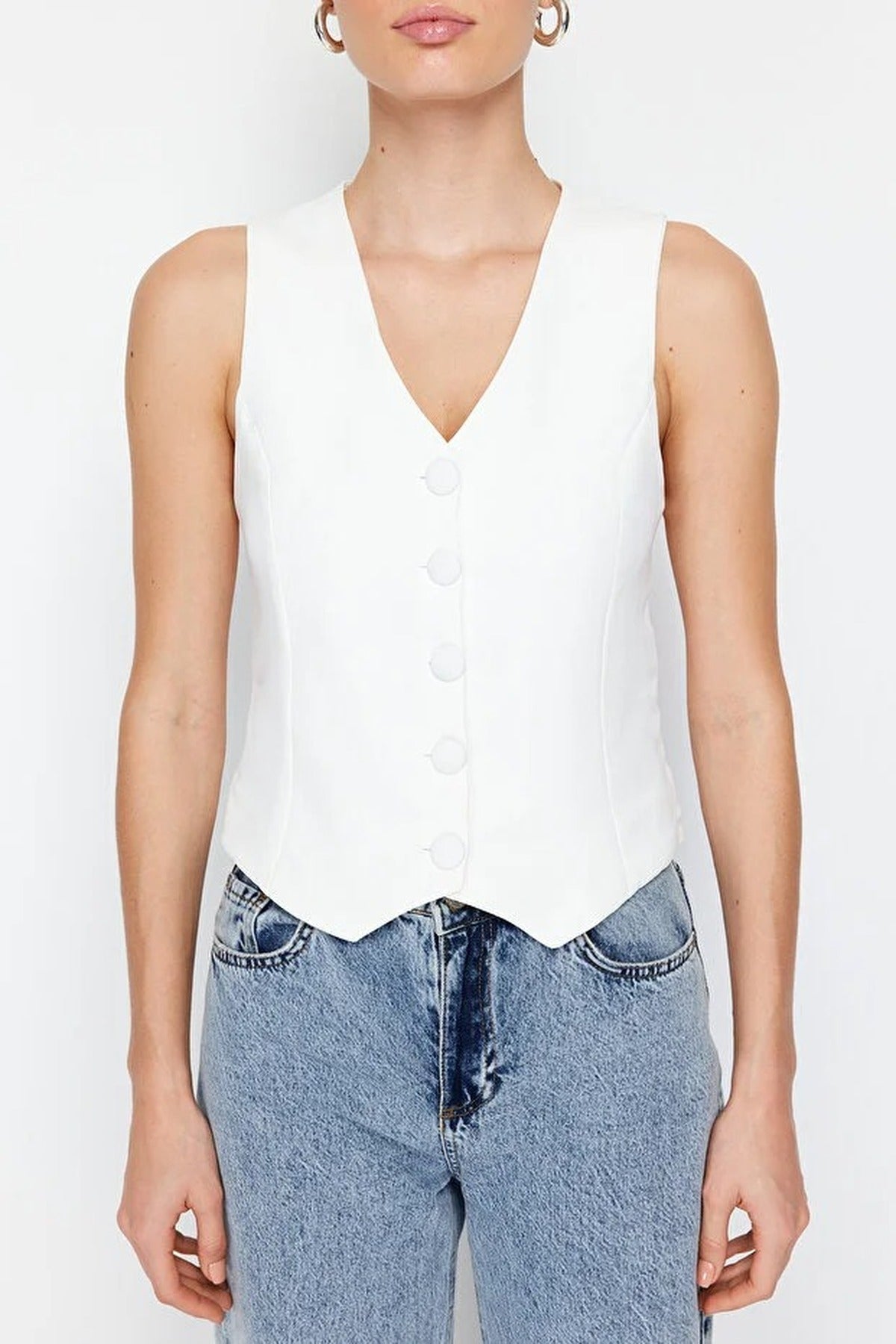 Crop Woven Vest with Buttons