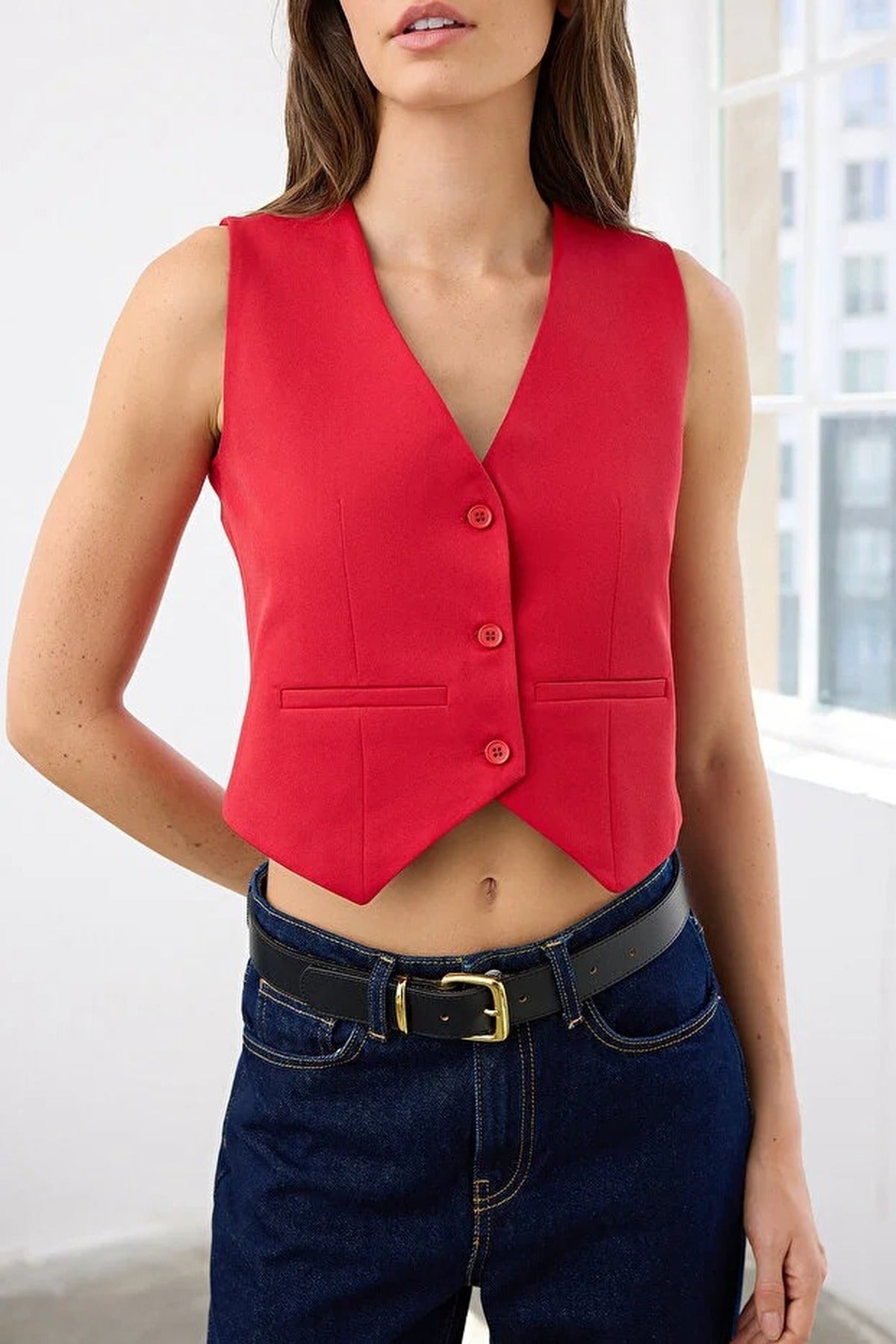 Woven Crop Vest