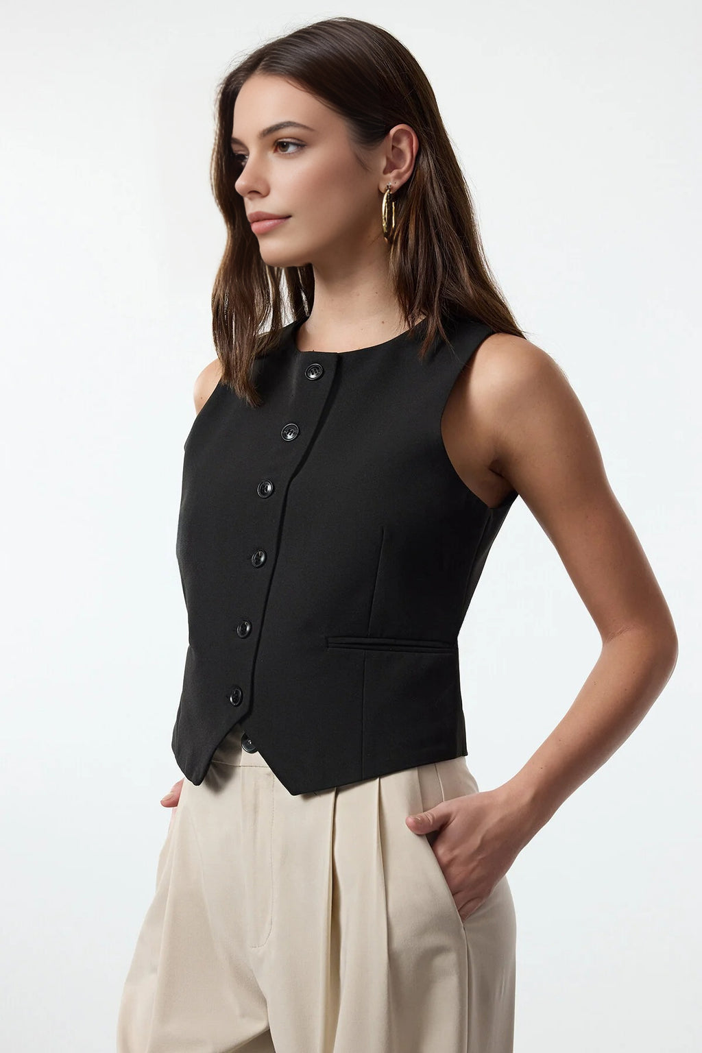 Fitted Crop Woven Vest