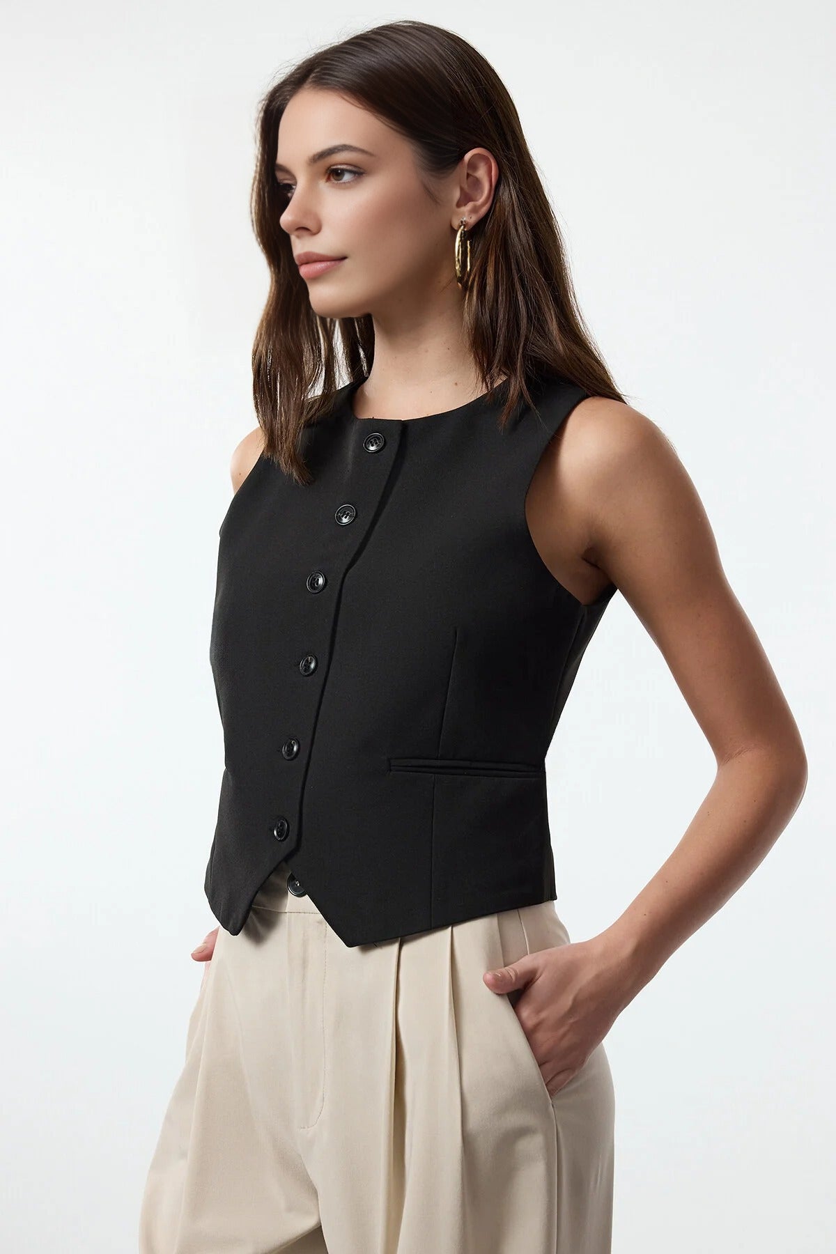 Fitted Crop Woven Vest